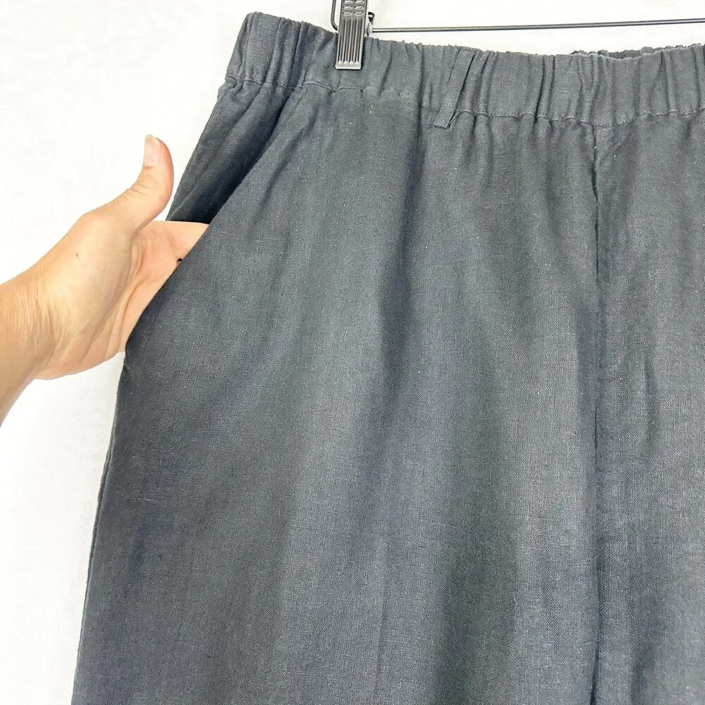 Quince 100% European Linen Pants Size XL Black Pull On Pockets EUC Minimalist